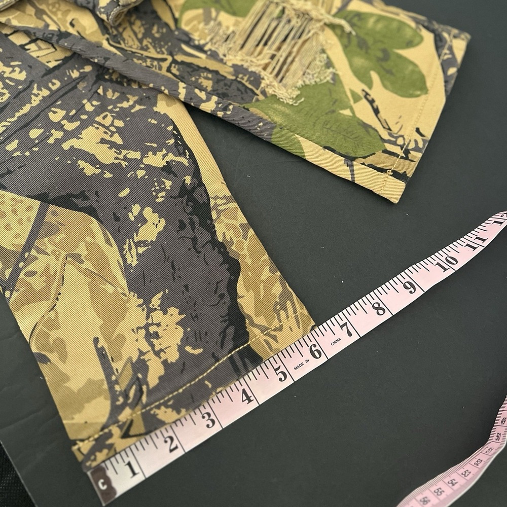 KDNK Mens Forest Camo Brown Pants 32/31.5 Skinny Ripped Patches Outdoor Jeans - Picture 10 of 16